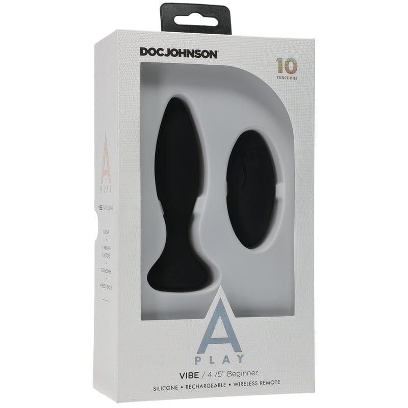 Doc Johnson A-Play Beginner Vibrating Silicone Black Anal Plug with Remote