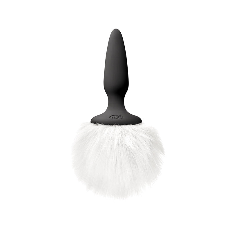 NS Novelties Bunny Tails Mini Black Plug with White Fur