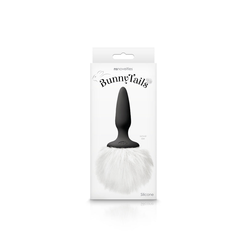 NS Novelties Bunny Tails Mini Black Plug with White Fur
