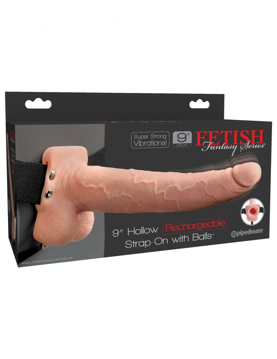 Pipedream Products Fetish Fantasy 9 Hollow Rechargeable Strap-On with Balls