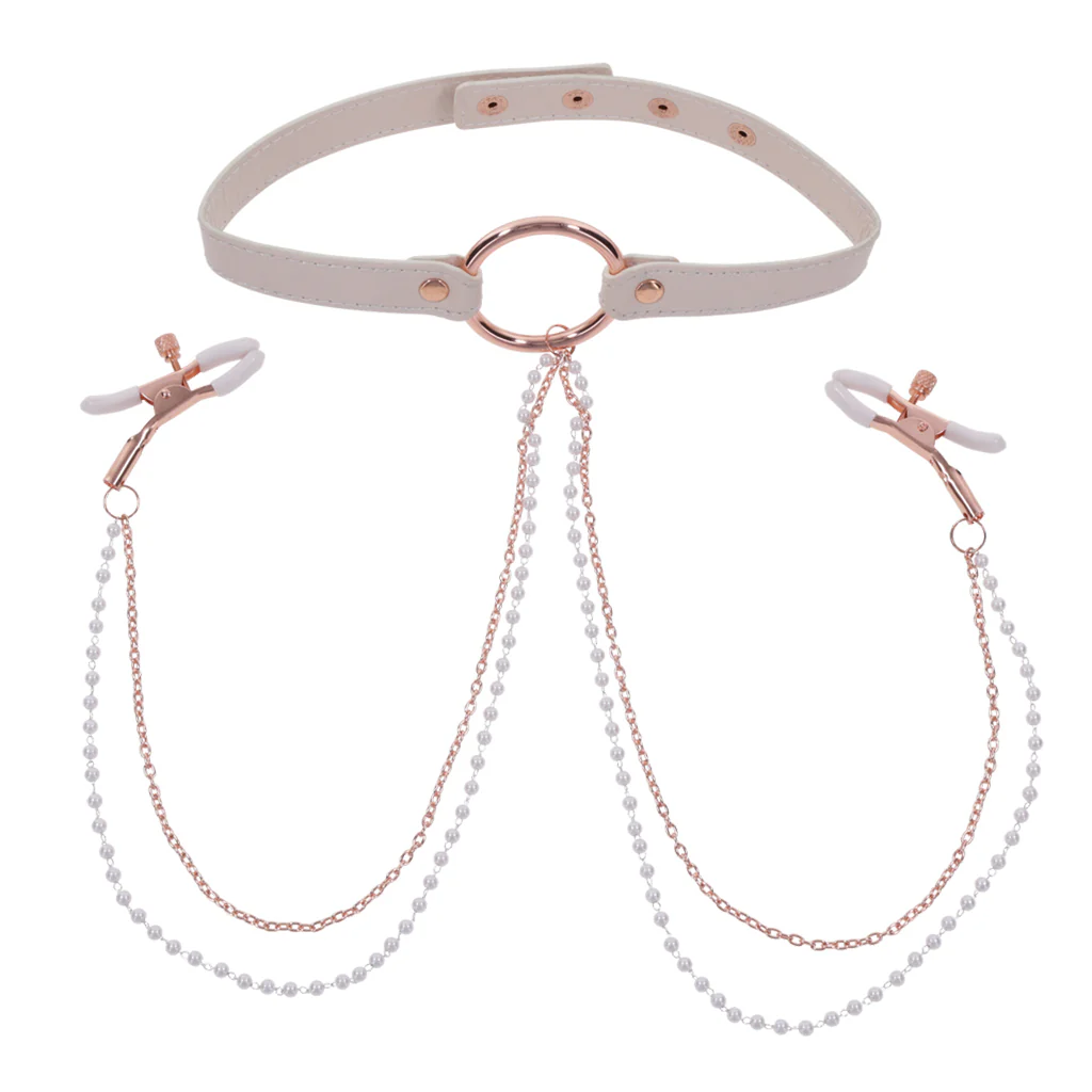Sportsheets Sex & Mischief Peaches ‘n CreaMe Collar with Nipple Clamps