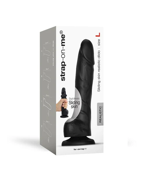 Strap On Me Sliding Skin Realistic Black Dildo - XOXTOYS