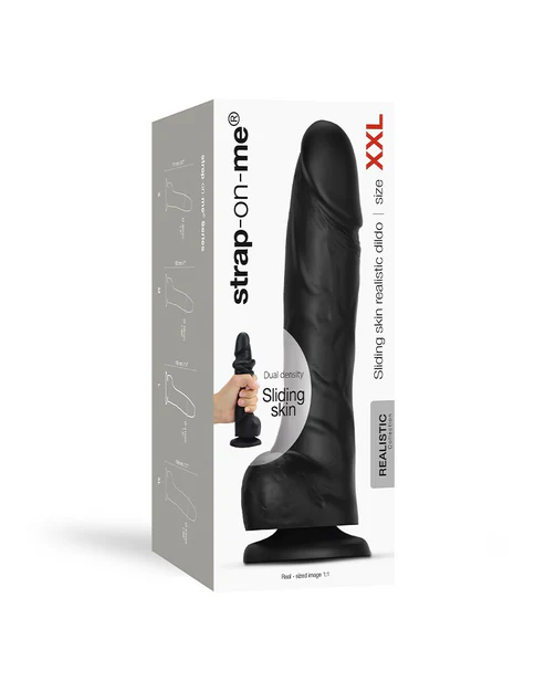 Strap On Me Sliding Skin Realistic Black Dildo - XOXTOYS