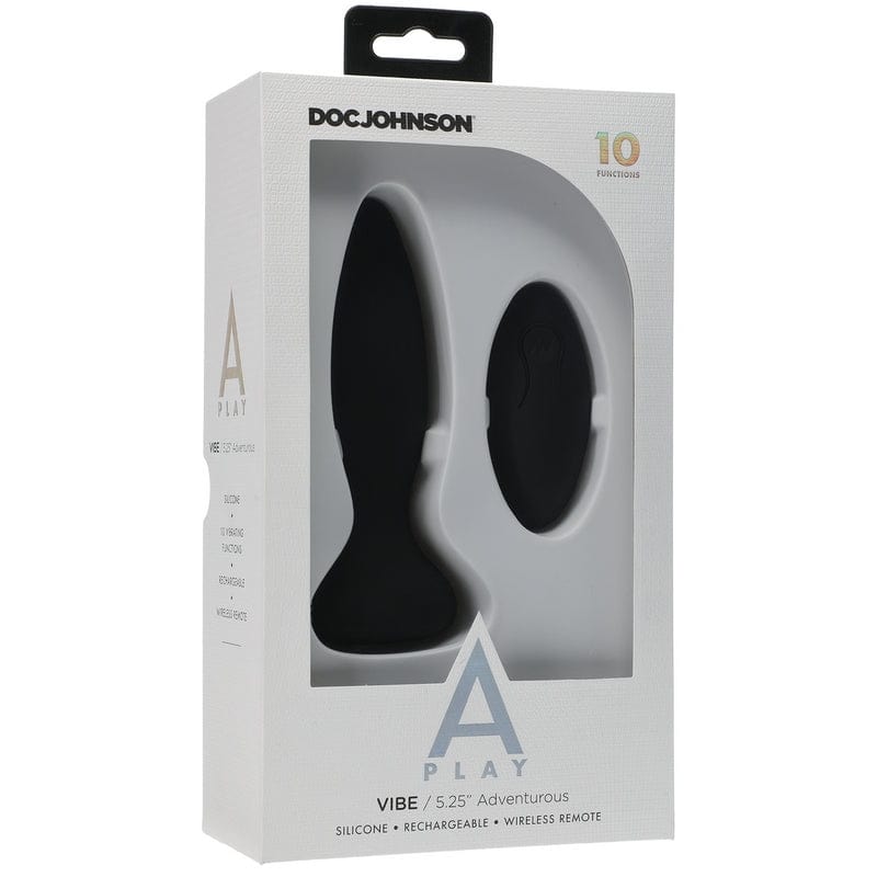 Doc Johnson A-Play Adventurous Vibrating Silicone Black Anal Plug with Remote