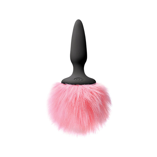 NS Novelties Bunny Tails Mini Black Plug with Pink Fur