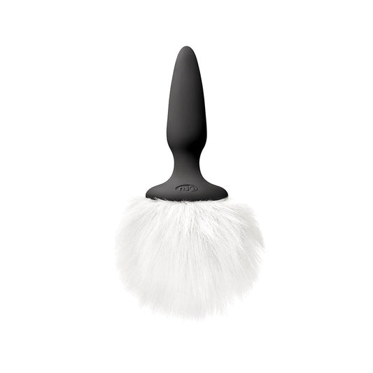 NS Novelties Bunny Tails Mini Black Plug with White Fur