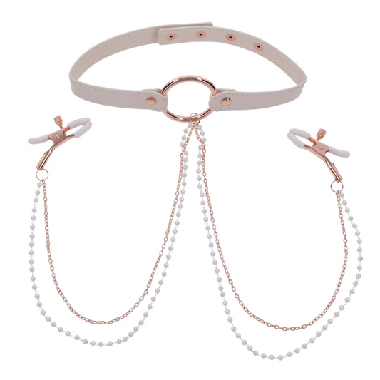 Sportsheets Sex & Mischief Peaches ‘n CreaMe Collar with Nipple Clamps